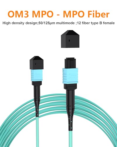 Image of Individually Tested MPO to MPO Fiber Patch Cable | OM3 TypeB 12Cores Fiber Cable 10GB Multimode LSZH MTP Compatible -For QSFP Transceiver 3FT /0.9M