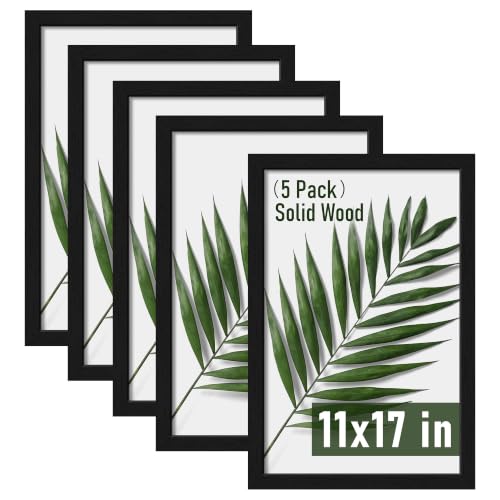 Image of 11x17 Picture Frame Set of 5, Solid Wood Frames, Black Woodgrain
