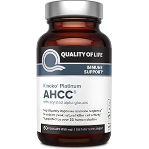 Quality of Life Premium Kinoko Platinum AHCC Herbal Supplement, 750mg of AHCC per Capsule, for Immune Support, Liver Function, Maintains Natural Killer Cell Activity, 1 Pack, 60 Veggie Capsules