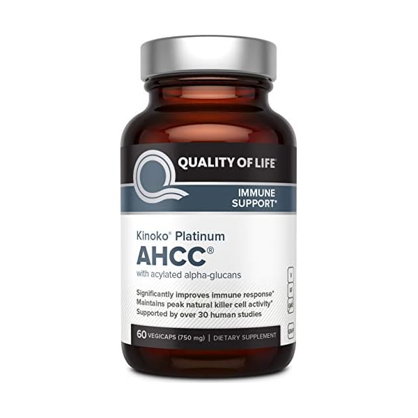 Quality of Life Premium Kinoko Platinum AHCC Herbal Supplement, 750mg of AHCC per Capsule, for Immune Support, Liver Function, Maintains Natural Killer Cell Activity, 1 Pack, 60 Veggie Capsules