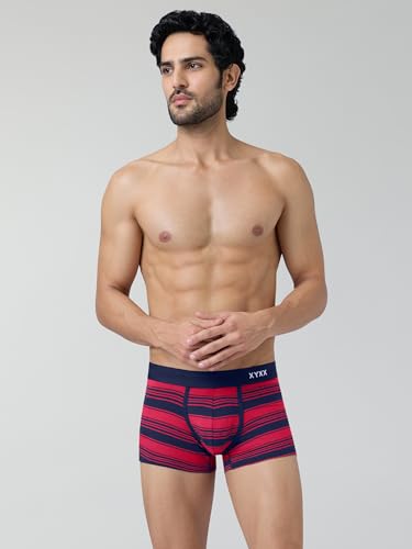 Image of XYXX Men's Streax Super Combed Cotton Regular Fit Striped Trunks with No Marks Waistband