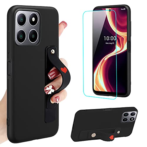 Case For Boost Mobile Celero+ 5G Plus 2023 7.0" Phone Case, Wrist Strap Stand Case With Tempered Glass Screen Protector Soft Tpu Cover Wristband Phone Case For Boost Mobile Celero 5G Plus - Black #TOP7