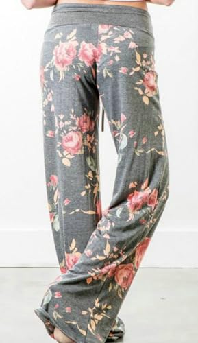 Image of Elsofer Women's Comfy Lounge Pants Soft Floral Pajama Pants Loose Drawstring Wide Leg Palazzo Pants for Sleep, Casual Wear