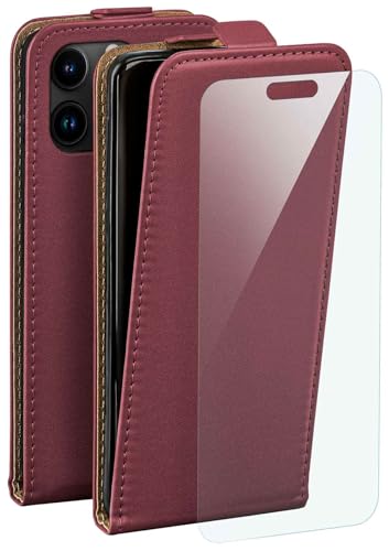 Coque à rabat iPhone 15 Pro Max moex bordeaux film protection intégrale
