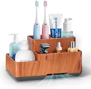 Toothbrush Holder, Detachable Non-Slip Electric Toothbrush Holder with 6 Compartments and Drainage Holes Bathroom Organiser for Bathroom, Kitchen, and Family (White Marble)