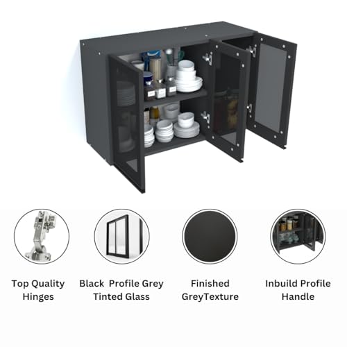 Image of SPECIALITY PANELS Multipurpose Cabinet with Modern Elegance Tinted Glass Wall Cabinet, Space Organizer for Office /Kitchen in (Dark Grey, 3 Glass Shutter)