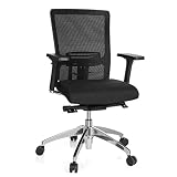hjh OFFICE 657511 chaise de bureau, fauteuil de bureau haut de gamme ASTRA BASE noir pour un usage intensif, avec accoudoirs, soutien lombaire intégré au dossier moyen en tissu maille résistant, piètement en alu robuste