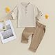 Yassiglia Baby Jungen Sommer Herbst Kleidung Set Baumwolle-Leinen Outfit Musselin Bekleidungssets für Kleinkinder Kurzarm Shirt und Lange Hose (Khaki, 120)