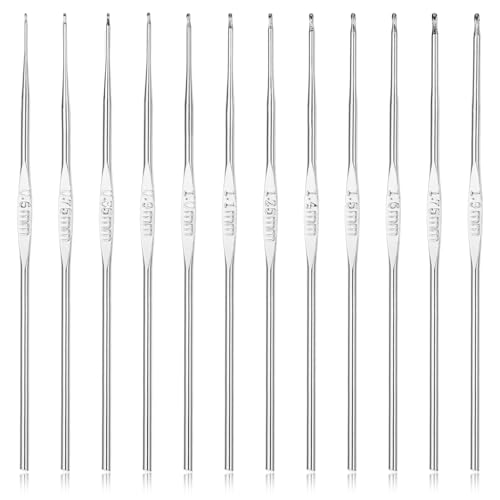12pcs Metal Crochet Hooks Set, 0.6mm-1.9mm Small...