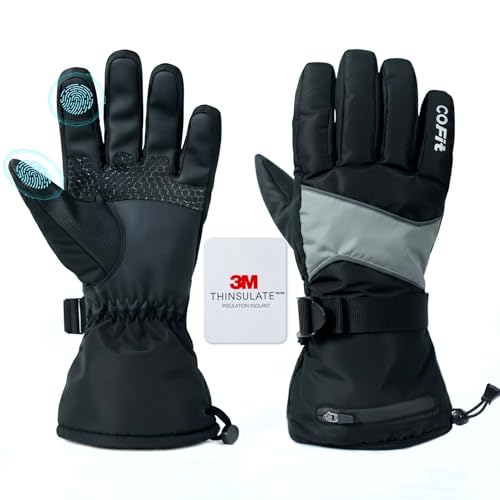 COFIT Ski Gloves for Men and Women, 3M Thinsulate C100 Insulated Winter Gloves Waterproof Windproof Touchscreen Snow Gloves for Skiing, Snowboarding, Hiking & Outdoor Work - Black XXL