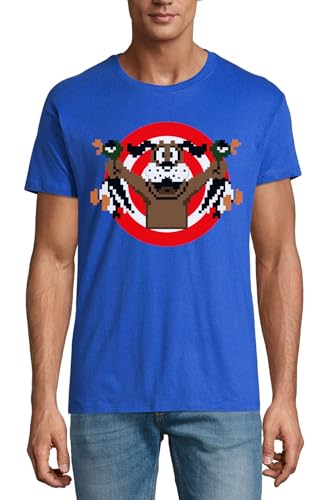 T-shirt pixel art pour homme en coton bleu roi à col rond