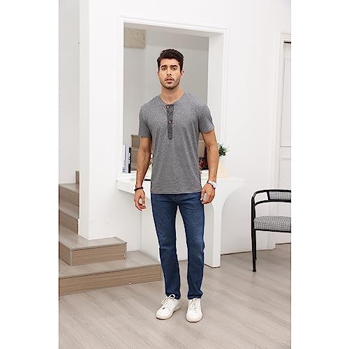Men's Fashion Henley Shirt Short Sleeve Athletic Henley Top Casual Slim Fit Lightweight 3 Button T Shirts #TOP6