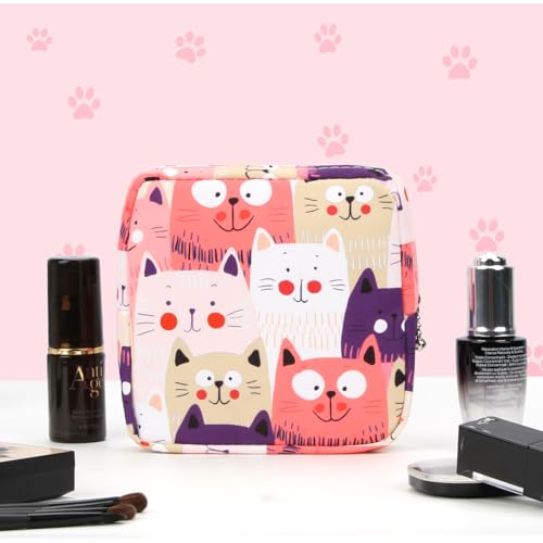 Image of Likesing 5.1 inch Mini Makeup Bag for Purse, Nylon Small Makeup Pouch Travel Cosmetic Make up Bags for Women Girls, Cute Preppy Mini Toiletry Bag Coin Pouch Period Bag(Cat Pink)