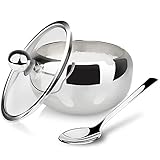 Stainless Steel Sugar Bowl with Lid and Spoon, 10 oz Sugar Container Salt Cellar, Sugar Dispenser for Coffee, Condiment Container with Lid for Seasoning and Sauce, Wide Mouth & Spoon Slot Design