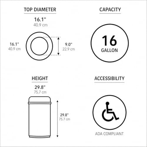 Image of simplehuman All Steel Bullet Can, 60L / 16 Gallon Premium Commercial Trash Can for Hotels, Museums, Galleries, Upscale Spaces, Heavy Gauge Steel, ADA-Compliant, Brushed Stainless Steel