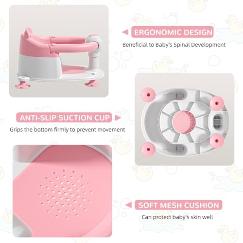 Image of Baby Bath Seat for Babies 6 Months & up, Non-Slip Toddler Bath Seats for Babies Sitting Up, Safe Infant & Newborn Bathtub Chair with 4 Suction Cups & Soft Cushion for Shower,Pink