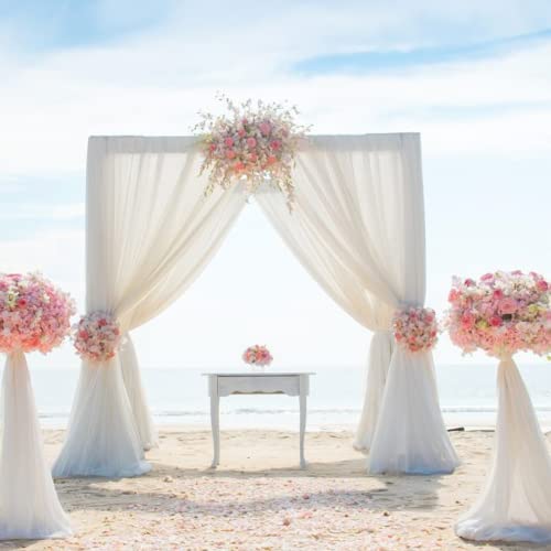 Chiffon Backdrop Curtain White 2 Panels 29X120 Inches Long Chiffon Fabric Drape Sheer Voile Window Curtains For Living Room White Wedding Drapes For Backdrop Party Background For Stage Arch Decor #TOP3