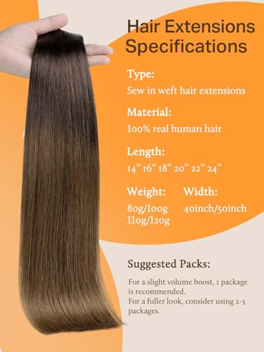 Image of DOORES Sew In Hair Extensions, 20 Inch 100g Chocolate Dip Color Melt, Real Weft Hair Extensions for Women
