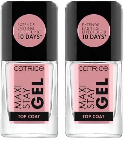 Catrice Maxi Stay Gel Top Coat, capa base y capa superior, transparente, larga duración, brillante, sin acetona, vegano, sin microplásticos (10,5 ml) (Paquete de 2)