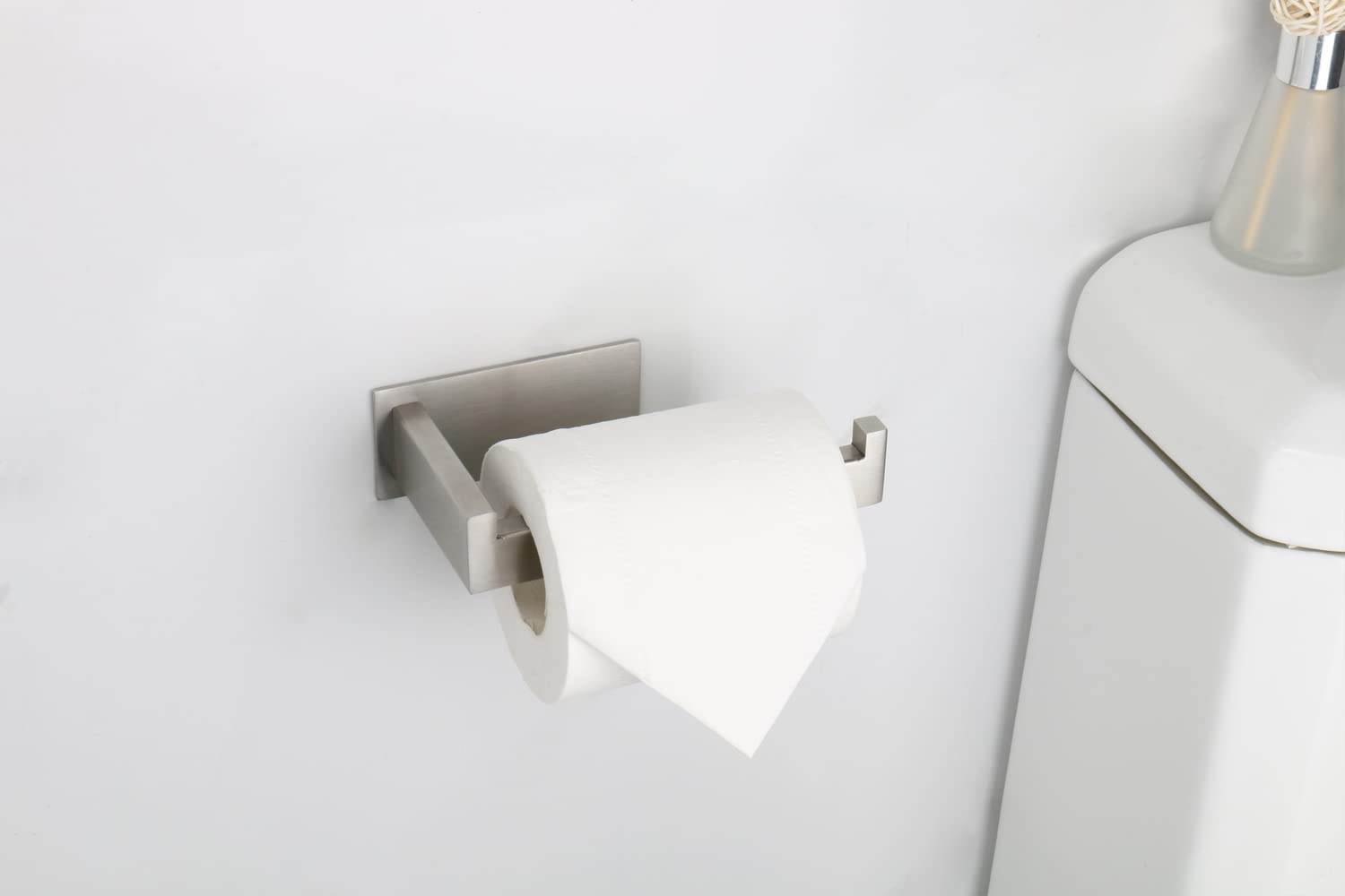 Toilet Paper Holder, Self Adhesive Tissue Holder Stainless Steel Rustproof Paper Roll Holder, No Drilling Easy to Install, Toilet Paper Rack Suitable for Office, Bathroom (Brushed Nickel) — Amazon image 6