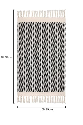 Lahome Boho Bathroom Rug, Small 2x3 Front Door Mat Lightweight Kitchen Rug Woven Cotton Area Rug with Tassels, Farmhouse Non-Shedding Washable Black Throw Rug Low Pile Carpet for Entry Laundry