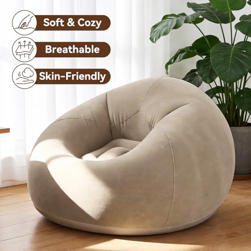 Image of 6 Pcs Bean Bag Chairs for Adults Inflatable Chairs with Electric Air Pump Blow up Couch Folding Portable Inflatable Couch Lazy Sofa for Reading Living Room Camping (Coffee)