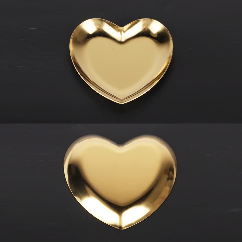 Heart Shaped Jewelry Display Tray, Stainless Steel Heart Plates Small Metal Storage Tray Multifunctional Heart Dish Home Decoration Heart Tray for Home, Restaurant(Gold)