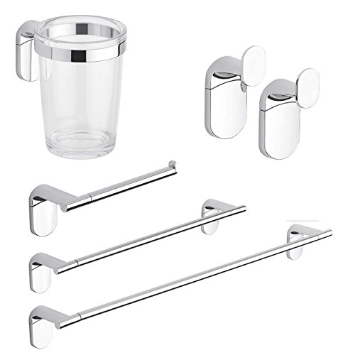 Finitura cromo Set accessori bagno kit completo Zero Cromo 5 pezzi in Acciaio Cromato e ABS
