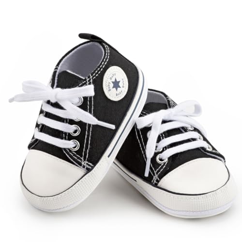 KIDSUN Unisex Baby Boys Girls High Top Sneaker Soft Anti-Slip Sole Newborn Infant First Walkers Canvas Denim Shoes2
