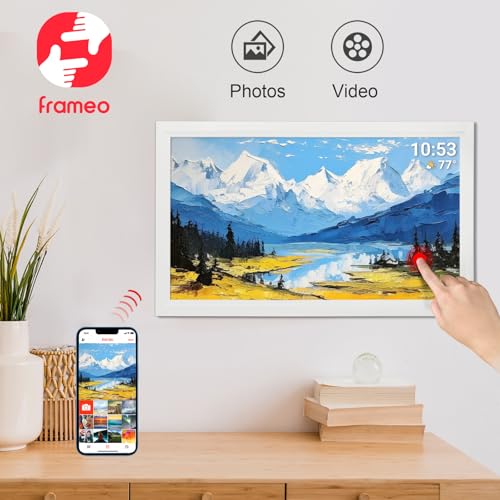 Image of 21.5inch FRAMEO Digital Photo Frame with 1920x1080 FHD IPS LCD Touch Screen, Dual-WiFi Share Moments via Frameo, 32GB Storage, USB Drive /SD Card Extend Storage, Auto-Rotate, Wall Mountable with VESA