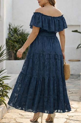 Image of Plus Size Chiffon Off The Shoulder Maxi Long Floral Summer Casual Beach Boho Sundress Women 2024