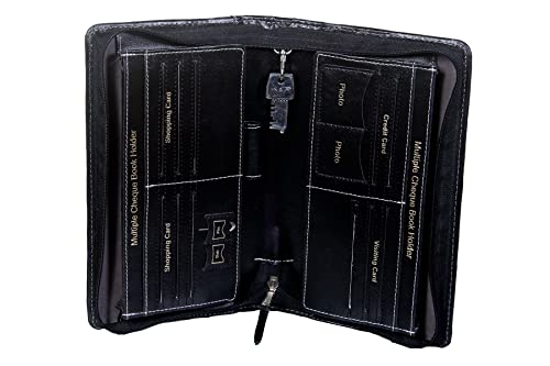 Image of Sukeshcraft Cheque Book Holder for 8 Cheque Books | Multi-Pocket Rexine Organizer I Locker Key Holder | Handy 6.25 x 10.80 x 1.80 inch. Size (Rexine - Black)
