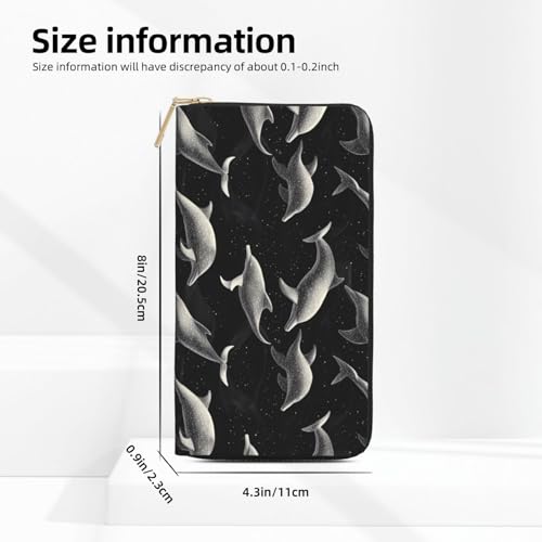 Leather Thin Slim Wallets for Women Men - Fashion Black Dolphins Print Card Wallet Holder with Zipper2