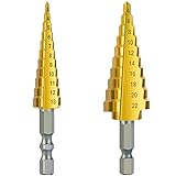 ステップドリル 2/3本セット 4-22mm 3-13mm/4-20mm 4-12mm 3-12mm チタンコーティング スパイラル HSS鋼4241板金用六角チタンコーンドリルビットホールカッター 六角轴スパイラル (2本セット4-22mm 3-13mm)