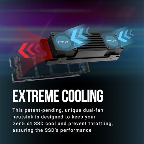 Image of PNY CS3150 1TB PCIe Gen5 x4 NVMe M.2 SSD with Dual Fan Black Heatsink - Microsoft DirectStorage Compatible - up to 11500 MB /s Read - M280CS3150HS-1TB-RB