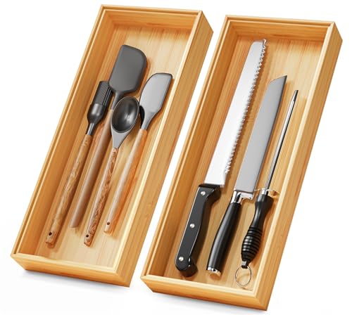 Bamboo Kitchen Drawer Organizer Boxes – 15" x 6" Stackable