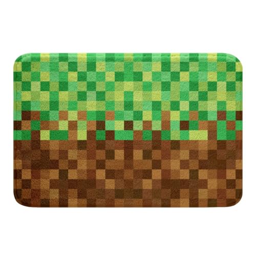 Pixelated Bathroom Rug Video Games Gamepad Miners Non Slip Bath Mat for Bathtub Decor Geometric Grid Doormats Floor Rug 16x24 Brown Green Shaggy Absorbent Pet Floor Mat