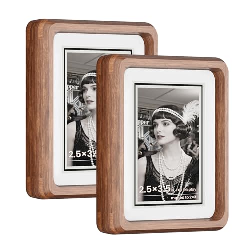 WILTYAPF 2 Pack 2.5x3.5 Walnut Wood Picture Frame, Fits Small Polaroid Photos, Handcrafted Solid Wood with HD Tempered Glass, Rich Grain, Matted for 2x3 Pictures, Wall or Tabletop Display