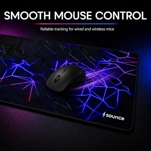 Image of Sounce 3D Design Gaming Mouse Pad 80 x 30 cm, Large Water-Resistant Desk Mat with Anti-Slip Rubber Base & Stitched Edges for Work from Home, Office, Laptop & PC (Matte Black)