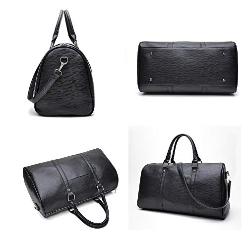 Weekend Bag Women Duffle bags Cute Faux Leather Travel Totes Waterprooh for Carry On and Mammy Hospital Overnight,Medium (Black)