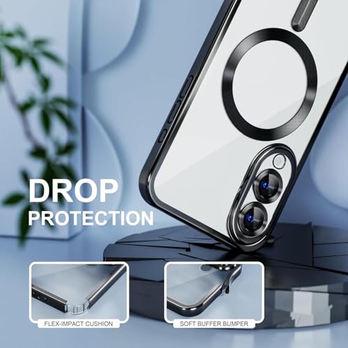 Image of VONZEE Clear Logo Electroplating Transparent Clear Casefor Samsung Galaxy S25 Edge 5G, Magnetic Plating [Support for MagSafe Charger] Electroplate TPU Cover-Black