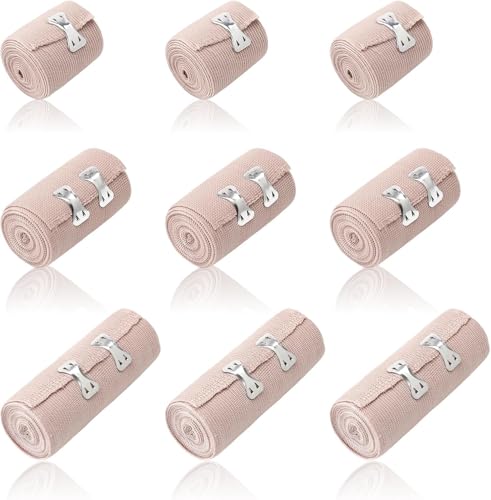 KQDRAVINE 9 fasce elastiche di alta qualità, elastiche, con 2 clip, allungate, permeabili all'aria, elastiche, di fissaggio, autoadesive, per polsi, caviglie, ginocchia