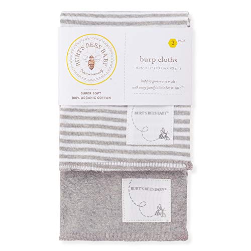 Image of Burt's Bees Baby - Burp Cloths, 2 Pack Extra Absorbent 100% Organic Cotton Burp Cloths, Heather Grey, 2 Pack
