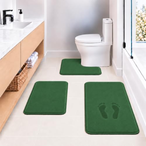 RUN HELIX Bathroom Rugs Sets 3 Piece, Soft Absorbent Memory Foam Bath Mats Set, Dry Fast Bath Mat, Machine Washable Bath Rug Set for Bathroom (Forest Green)