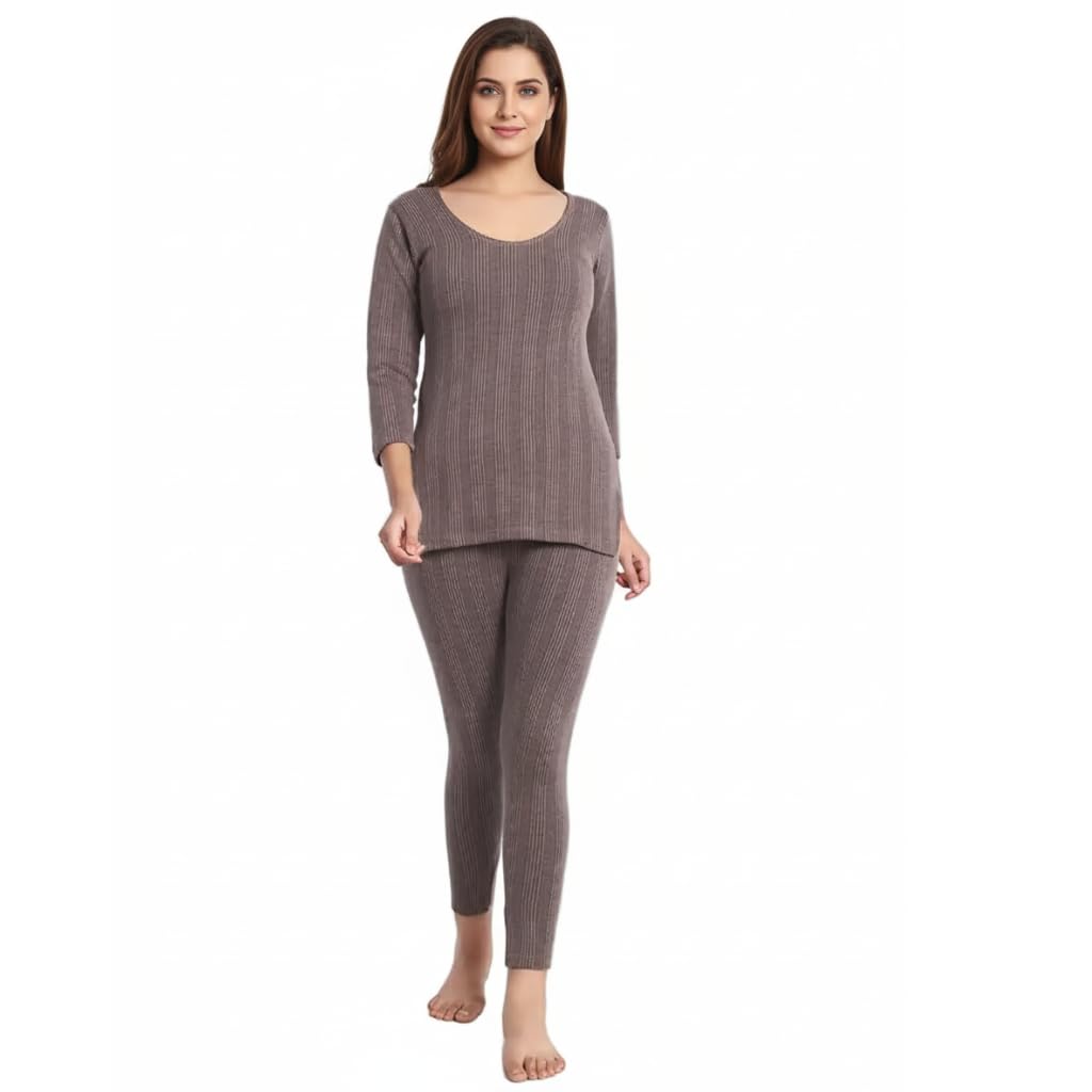 Basic Things Body Warmer Thermal Wear for Women Set, Thermal Wear Cotton for Women Set, 3/4 Sleeve, Thermal Top and Leggings Combo for Womens (Plus Small - 4XL Coffee-picture-16