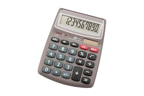 GENIE 540 Tischrechner – 10-stelliges großes Display, Dual-Power Solar & Batterie, kompakter Taschenrechner für Büro, Schule & Home Office, leicht bedienbar, grau