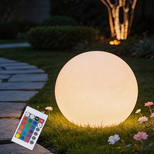 FANOAULEA 12 Inch Ball Light Outdoor Glow Globe Light with Remote Control LED Solar Gazing Ball Night Light 16 Modes RGB Color Changing Waterproof Solar Globe for Garden Yard Pathway Decor