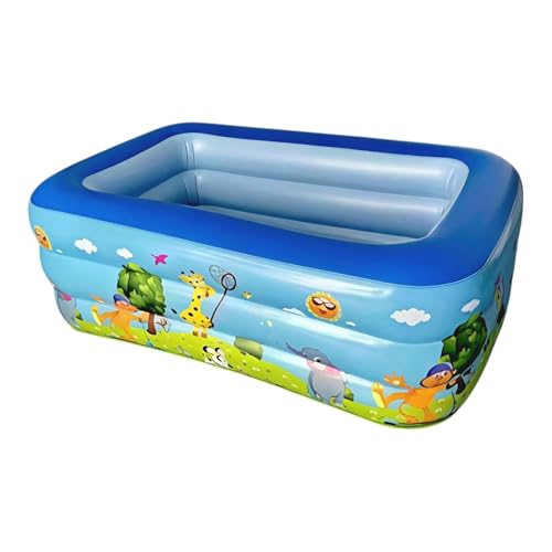 Image of Aqua World Kids Inflatable Pool, Rectangular Family Swimming Pool, 120 x 85 x 32 Cm, Portable Outdoor Baby Bath Tub with Animal Theme for Garden & Terrace