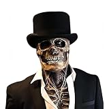 AUSTUFF Halloween Skull Mask with Black Hat, Scary Full Head Horror Mask with Movable Jaw, Scary Realistic Latex Helmet Cosplay Party Props
