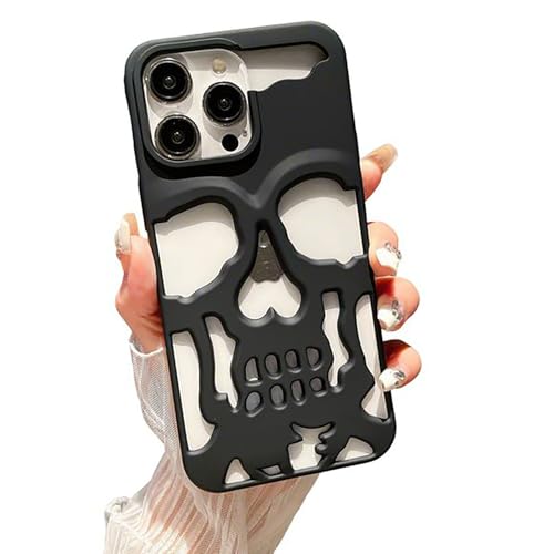 Yesunktt Skull Design for iPhone 16 Pro Max Case Hollow-Out Ventilation Cover Creative Gothic Skeleton Pattern Slim Lightweight Protective Phone Shell,Matte Black